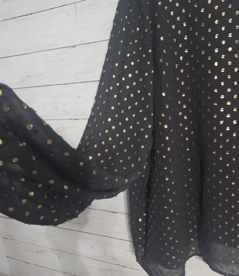 J. Crew Black Blouse with Gold Shimmer Clip-Dots Size 3x Sheer With Lining